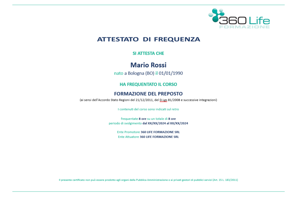 Attestato formazione preposto